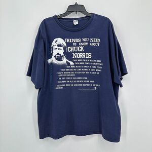 Vintage Chuck Norris Tshirt Mens 2XL Blue‎ White Funny Sarcasm Streetwear Y2K